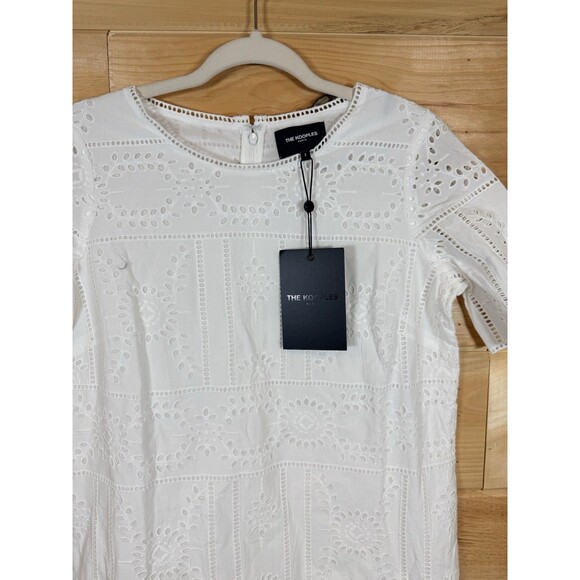 The Kooples Paris White Eyelet Shift Dress Short sleeve Lined NWT Sz 2 - Picture 4 of 7
